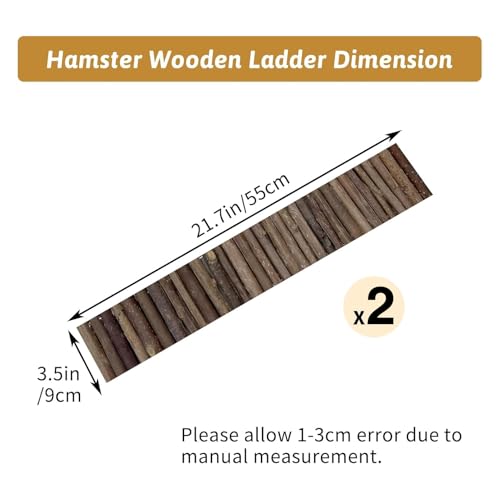 Hamiledyi 2PCS Natural Wood Hamster Climbing Ladder & Hideout Toy - Multi-Size Small Animal Cage Accessories for Syrian Hamsters, Mice, Gerbils, Sugar Gliders (21.7x3.5 Inch) - size: 21.7" × 3.5" (2 pcs)