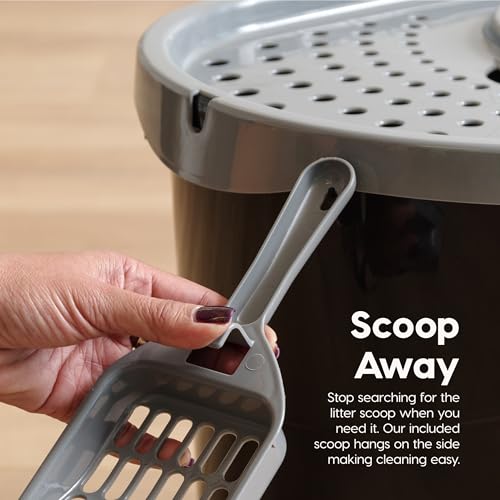 IRIS USA Large Top Entry Cat Litter Box, Hooded Privacy, Black/Gray | Multi-Cat Households, Protected Interior, Enclosed Top Access, Dog Proof Pan, Reduced Tracking, Odor Trapping - color: Black w/ Scoop