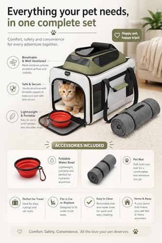 Cat Carrier Dog Carrier Airline Approved, Pet Carrier for 2 Cats Small Medium Dogs, Soft Cat Carrier 18x15x15 with Foldable Bowl & Washable Pad, TSA Approved Dog Carriers by Luniko Shop (Cream) - color: Cream