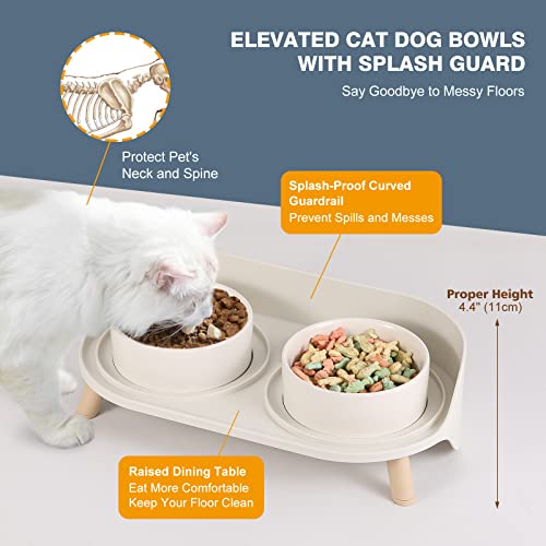 Elevated Dog Bowls Ceramic, Raised Cat Bowl Set for Food and Water, Mess Proof and High Wall Splash Guard with Non-Slip Stand Design for Small Cats Dogs - 2 x 320 ML (4.9 OZ) - White - color: White, size: Small