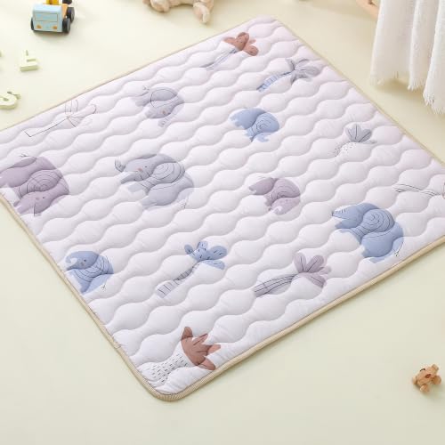 Viviland Baby Mats for Floor, 50x50 Inch Playpen Mat, Thick Playmat for Baby and Toddlers Infants, Non-Slip & Machine Washable, Gray Elephant - color: Gray Elephant, size: 50" X 50"