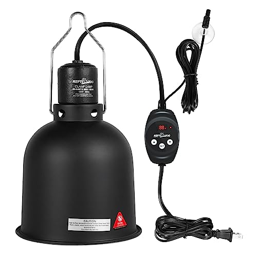 REPTI ZOO Reptile Light Fixture with Dimming Thermostat, 5.5 Inch Deep Dome Lamp Fixture with Temperature Controller for Reptile Heat Lamp Bulb, Max 100W - size: 5.5 Inch
