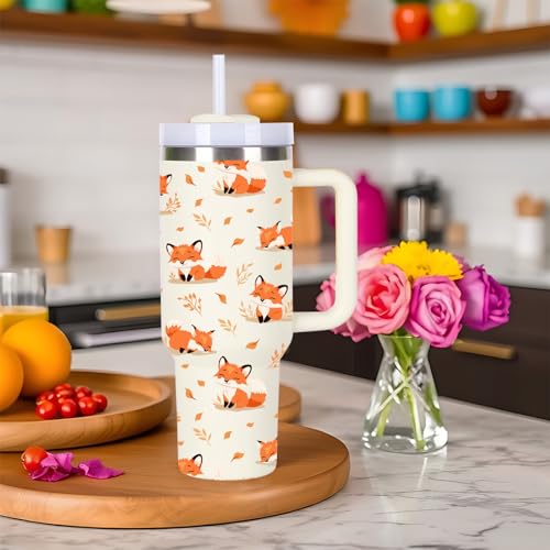 momocici 40oz Foxes Tumbler with Handle Gifts for Women.Fox Lover Cups Tumbler Gifts for Women.40 oz Birthday Christmas Fox Cup Tumblers for Foxes Lover. - style: Fox