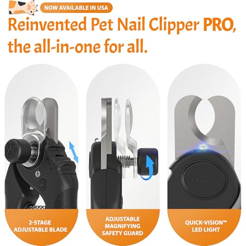 Pet Nail Clipper PRO 2026 - Quick-Vision LED Light | 2-Stage Adjustable Professional-Grade Blade | Adjustable Magnifier Safety Guard - for Cats, Small, Medium and Large Dogs - Black - color: Black