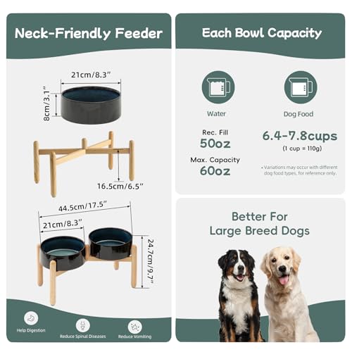 Havniva Elevated Dog Bowls Ceramic Dog Bowls with Stand, Dog Food Bowl | 8.3” Raised Dog Bowls with Non-Slip Wood Stand, Dog Food and Water Bowl Set, Double Dog Feeding Bowls for Large Dogs - color: 2 Bowls+Stand - Starry Sky, size: 8.3inch