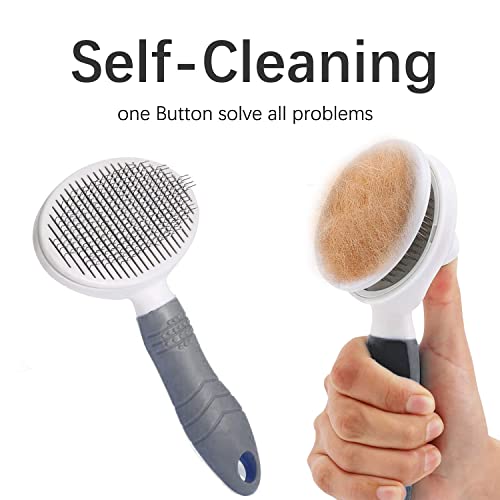 Self Cleaning Slicker Brush - Cat Brush Skin-Friendly Deshedding Grooming Massaging Tool for Long & Short Haired Pets, Cat Hair Brushes Easy Removes Undercoat for Dogs Cats Rabbits-UPGRADED, Gray - color: 1Pack Gray