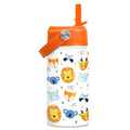 SANDJEST Kids Water Bottle with Straw Lid - 12 Oz Insulated Stainless Steel Animal Water Bottles for Kid Boys Girls - Travel Cup for School Sports - color: Animal 1