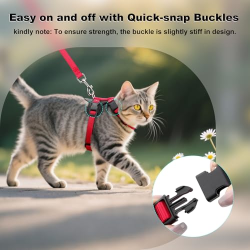 Plutus Pet Adjustable Cat Harness and Leash Set, with Leather Trim | Quick Release, Escape Proof Nylon Vest, for Kitten Small Medium Large Cats, Red - color: Red