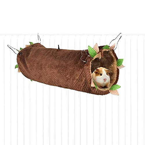 Petmolico 2 Pack Small Animal Hammocks, Warm Plush Hanging Tunnel & Double Tier Bunkbed Hammock Cage for Ferret Guinea Pig Chinchilla Squirrel Rat Hamster Hideout Sleeping Swing Hammock, Brown