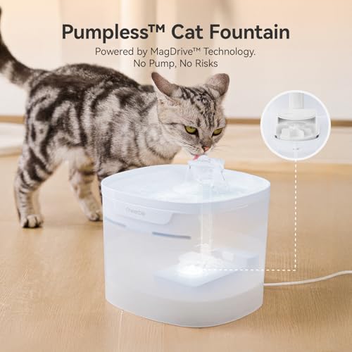 Cheerble Pumpless Cat Water Fountain, 2L/67oz Automatic Pet Fountain, Elfin E1 Lite Cat Fountain for Drinking, MagDrive™ Technology, Continuous Flow Mode, BPA-Free (Blue, E1 Lite) - color: Blue, size: E1 Lite Fountain