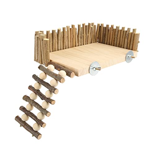 Health Gear Hamster Wooden Climbing Toy, Dwarf Hamster Activity Playground with Fence for Hamsters, Sugar Gliders, Golden Bears, Guinea Pigs, Small Pet Climb with Ladder, Screw Type
