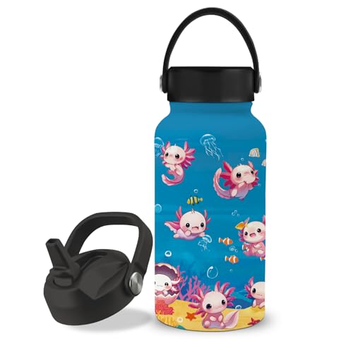 Gifts for Salamander Lover, 25oz Salamander Water Bottle with Straw Lid & Direct-drink Lid- Cute Salamanders Insulated Water Bottles, BPA-free Leakproof Sports Waters Bottle for School Travel,Gift Cup - color: Pink salamander
