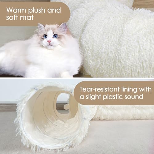 Peekaboo Cat Cave with Washable Mat, Collapsible Cat Play Tunnel for Kittens & Small Pets, Plush Cat Donut Bed Tunnel, Beige - color: Beige