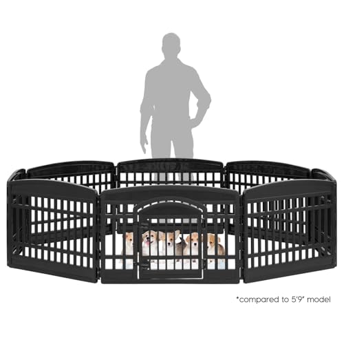 IRIS USA 8-Panel Dog Playpen with Door, Pet Enclosure, Black | Heavy Duty Plastic, Multiple Pets, Indoor Outdoor, Portable, Large Play Area, Easy Assembly - color: Black, size: 8 Panel - 24" H