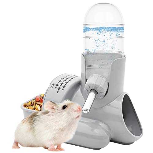 VANNON 3-in-1 Hamster Water Bottle with Food Bowl & Hideout Base, Grey | 3-in-1 feeding station combines water, food and hideout space to help keep hamster cages organized and easy to maintain. - color: Grey