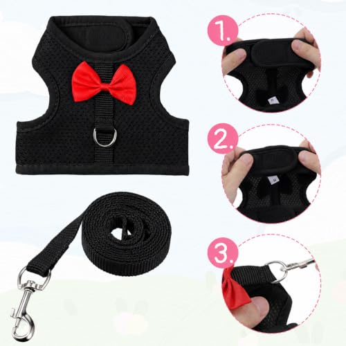 Bunny Harness and Leash Set Cute Bow Rabbit Leash Harness Set Escape Proof | Rabbit Vest Soft Breathable Mesh Walking Gear for Rabbits, Kittens, Ferrets, Guinea Pigs, Black, M