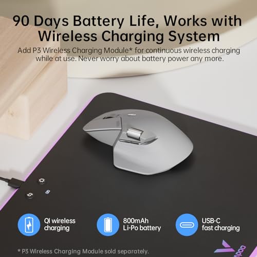 Rapoo MT760 Multi-Device Wireless Mouse, Bluetooth 5.0 and 2.4G Multi-Mode Connection, Up to 4 Devices, 11 Programmable Buttons, 4K DPI, 90 Days Battery Life, PC, Light Grey - color: Light Grey, size: Standard