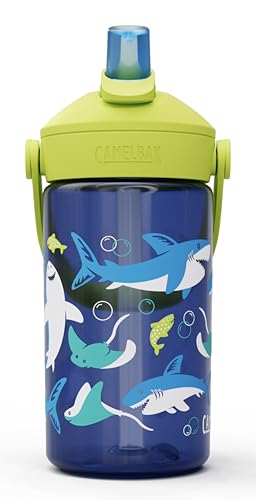 CamelBak Thrive Flip Straw Kids Water Bottle with Bite Valve, Tritan Renew Design for School and Travel, 14oz, Sharks and Rays - color: Sharks and Rays