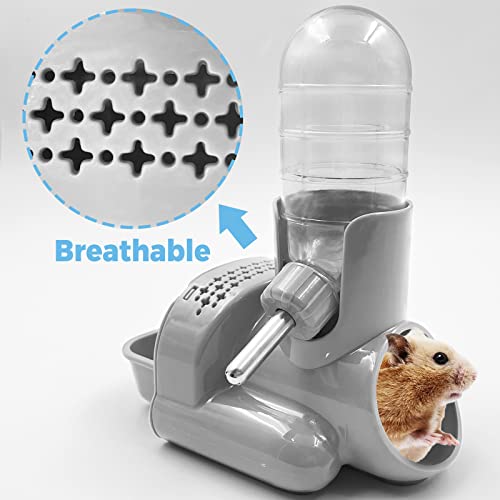 VANNON 3-in-1 Hamster Water Bottle with Food Bowl & Hideout Base, Grey | 3-in-1 feeding station combines water, food and hideout space to help keep hamster cages organized and easy to maintain. - color: Grey