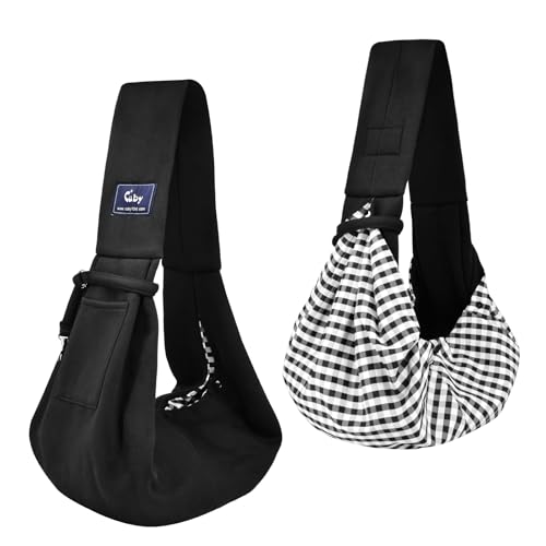 Dog and Cat Sling Carrier - Hands Free Reversible Pet Papoose Bag - Soft Pouch and Tote Design - Suitable for Puppy, Small Dogs Cats Outdoor - color: Black Senior
