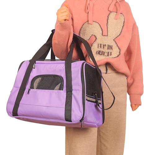 Purple Soft-Sided Cat Carrier, Airline Approved Cat and Dog Carrier Travel Bag with Mesh Windows, Cat Carrying Case Up to 15 Lbs (Purple, Small) - color: Purple