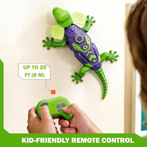 Wall Climbing Gecko Toy for Boys, Remote Control Lizard That Climbs Walls, Ceilings and Floors, Rechargeable Wall Crawler Robot with Strong Suction and LED Eyes, Fun Birthday Gift for Kids Ages 4-12 - color: Green
