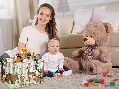 Sanjiaofeng Rectangular Kids Basket Animal Storage Bins,Woodland Storage Baskets with Handles.Clothers,Toys,Books,Kid's Gifts Storage. (Tree animal) - color: Tree animal
