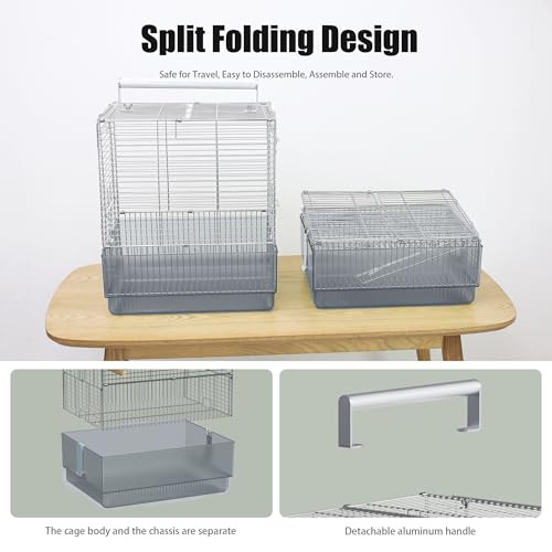 Stainless Steel Travel Bird Cage, 304 Portable Foldable Carrier for Parrots, Conures, Cockatiels, Parakeets – 17 Inch Large Birdcage with Aluminum Handle & Perch(Blue, Large Birdcage) - color: blue