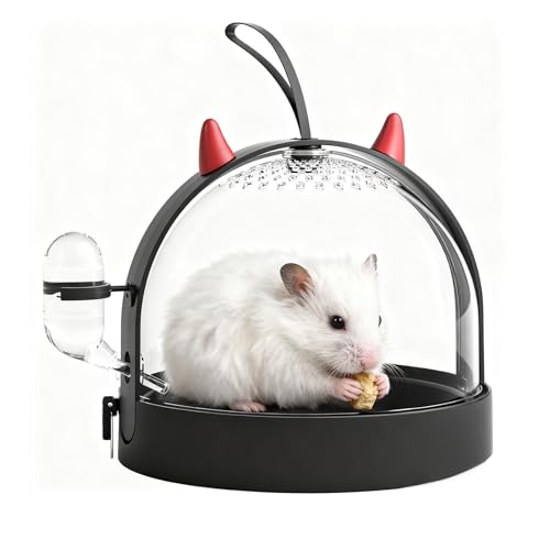 Mini&moe Hamster Travel Cage - Small Animal Carrier Cage with Water Bottle Small Portable Hamster Cage for Mice, Gerbils, Short Trips & Vet Visits - color: Black