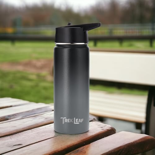 Travel Water Bottle with 3 Lids (Spout, Straw, Flip) Leak Proof, Quality, Vacuum Insulated, Stainless Steel (Charcoal Fog, 18 oz) - color: Charcoal Fog, size: 18 Ounces