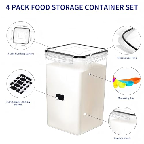 2pc 6.5L Airtight Food Storage Containers with Lids, Cups & Labels | Large BPA-Free Plastic Food Storage with Labels for Spaghetti, Cereal, Oats & Kitchen Pantry Organization, 2 Pack - size: 2 pcs(6.5L)