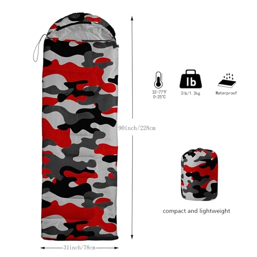 Sleeping Bags for Adults and Kids Backpacking Camping Sleeping Bags for Girls and Boys Lightweight Waterproof Cold/Warm Sleeping Bag for All Season - color: Red Camo