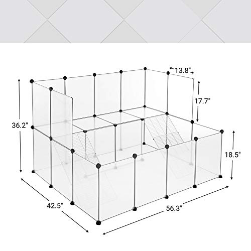 SONGMICS Guinea Pig Playpen with Dense Ramp, Indoor Rabbit Run Hutch Cage, Large Exercise Enclosure with Stairs, DIY Plastic Modular Fence for Hamster, Pet, Small Animals, White ULPC004W01 - color: White, style: 20 Panels - 56.3"L x 42.5"W x 36.2"H
