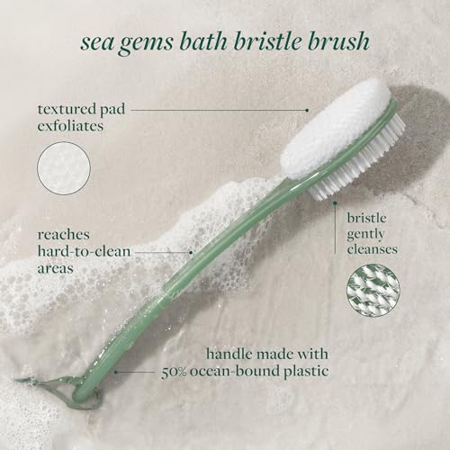 EcoTools Sea Gems Bath Bristle Brush, Dual-Sided Back Scrubber for Shower | Smooths rough spots, shower brush for back, dual-sided, long handle bath brush, vegan, low-waste design, body wash brush - style: Bath Bristle Brush