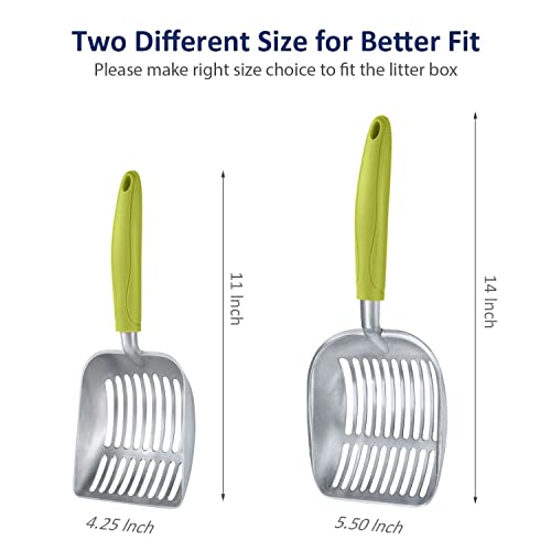 Cat Litter Scoop, Aluminum Alloy Sifter, Kitty Metal Scooper, Deep Shovel, Long Handle, Poop Sifting, Kitten Pooper Lifter, Durable, Heavy Duty, for Litter Box - color: FLAT Aluminum \ #03 Green Handle, size: Small