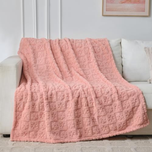Pink Floral Plush Throw Blanket 50 x 60 Inch, Soft Fuzzy Fleece, Cozy Decorative Blanket for Couch, Sofa, Bed and Bedroom - color: Floral-pink, size: throw(50x60)