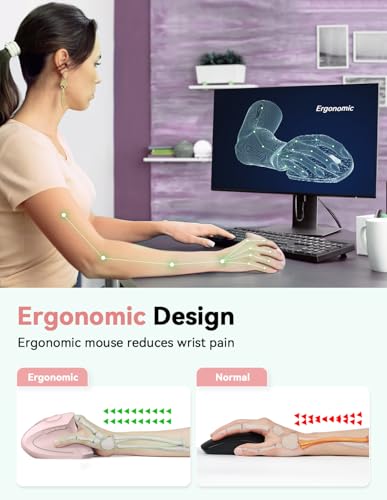 TECKNET 2.4G Ergonomic Mouse Vertical Wireless 4800 DPI Carpal Tunnel Mouse | 5 Adjustable DPI, Optical Tracking, 12 Months Battery, Quiet, 6 Buttons for Laptop, PC, Computer, Right Hand, Pink - color: Pink