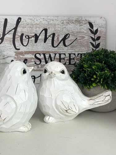 Set of 2 White Bird Decor for Home Decor, Farmhouse Bird Decor Bird Statue Sculpture - Decorative Carved Rustic Distressed Animal Bird Decor Ornaments - Collectible Bird Figurine | Spring - color: Distressed Set of 2