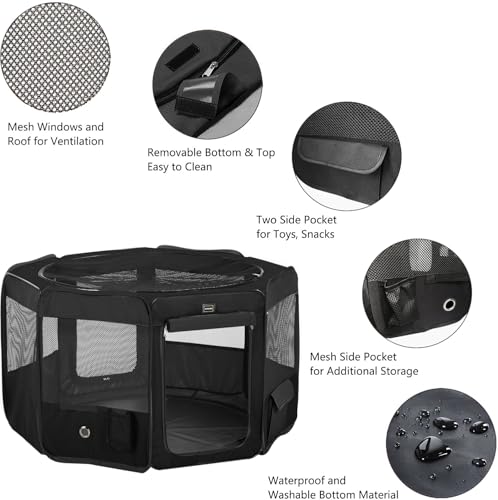 DONORO Dog Playpen Portable Pet Play Pens for Small Dog/Cat/Rabbit/Chicks, Cat Playpen Indoor/Outdoor with Carring Case, Removable Zipper Top and Bottom (Black, Small (29"x29"x15"), 8) - color: Black, size: Small (28"x28"x14")