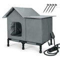PatiencET Heated Cat House for Outside, Foldable Weatherproof Insulated Outdoor Cat House, Adjustable Temperature, Elevated Base with Ground Stakes, for Indoor/Outdoor Cats - size: Winter Large