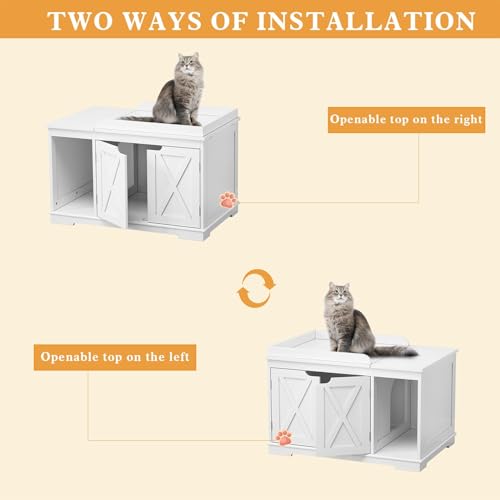 PUPETPO Cat Litter Box Enclosure Furniture, Hidden Litter Box Cabinet with Flip Top, 31.5" Indoor Cat House Washroom for Kitty, Medium and Large Cat, White - color: White