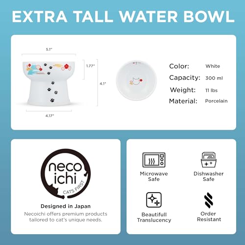 Necoichi Ceramic Elevated Cat Water Bowl, Whisker-Friendly (Fuji, Extra Tall) - color: Fuji, size: Extra Tall