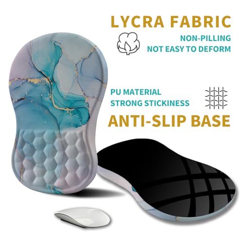 Hokafenle Ergonomic Mouse Pad Wrist Support, Wrist Rest Mousepad for Carpal Tunnel Pain Relief with Integrated Memory Foam Slope Massage Bulge (11.8x7.9 inch,Blue Marble - color: KM08-Blue Marble
