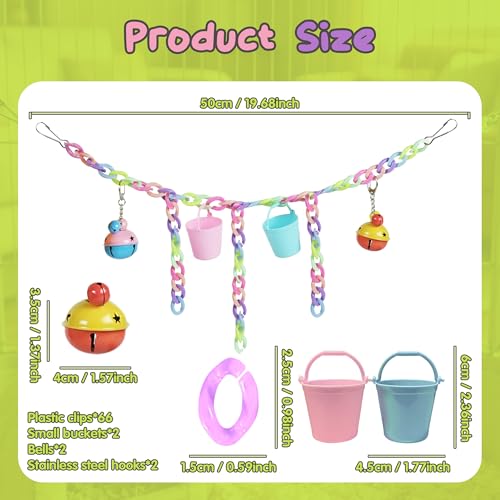 Sugar Glider Toys, Cage Accessories Hanging Climbing Toy Set with Bells | 66 Plastic Links, Bells & Feeding Buckets, Hanging Climbing Toy Set, Foraging Activities, Small Pet Cage Accessories