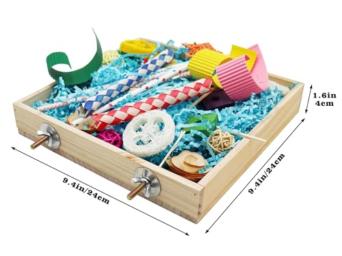 Jinkoozz Bird Foraging Toys Box, Wooden Parrot Shredding Toys Box, Bird Chewing Toys, Birdcage Accessories, Suitable for Small Birds Parakeets Cockatiels Love Birds Conures