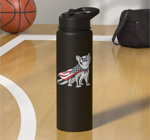 Sugar Glider 4th of July US American Flag Patriotic Stainless Steel Insulated Water Bottle - color: Black