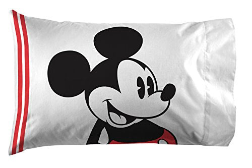 Disney Mickey Mouse Jersey Cartoon Kids Pillowcase Reversible, White | 20 x 30 Inches, Official Product, Soft Microfiber, Double-Sided, Standard Size, Machine Washable, Kids Gift - color: White - Mickey Mouse