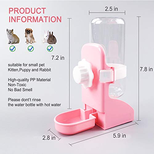 HERCOCCI Rabbit Hay Food Bin Feeder and Bunny Water Bottle Set, Hay Food Feeder Bowls Manger Rack with 500ml Hanging Water Dispenser Prevent Knock Over for Rabbit Guinea Pig Chinchilla (Large, Pink) - color: PINK