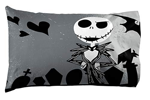 Nightmare Before Christmas Jack Sally Kids Pillowcase Reversible, Gray | 20 x 30 Inches, Official Product, Soft Microfiber, Double-Sided, Standard Size, Machine Washable, Kids Gift - color: Gray - Nightmare Before Christmas