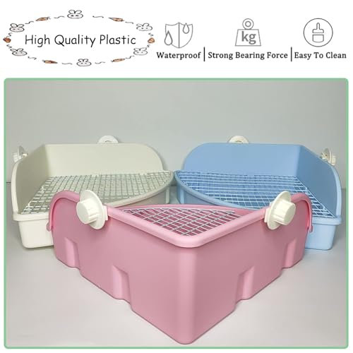 PINVNBY Extra Large Corner Litter Box for Rabbits, Guinea Pigs, Ferrets | 18.3" Fan-Shaped Potty Trainer with Anti-Spill Guard, Durable Plastic & Cage Clips | Easy-Clean Small Animal Toilet Pan (Blue) - color: Blue